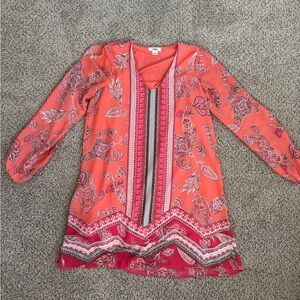 Cato Orange Pink Floral Boho Paisley Long Sleeve Women's Dress Sundress Sz Small